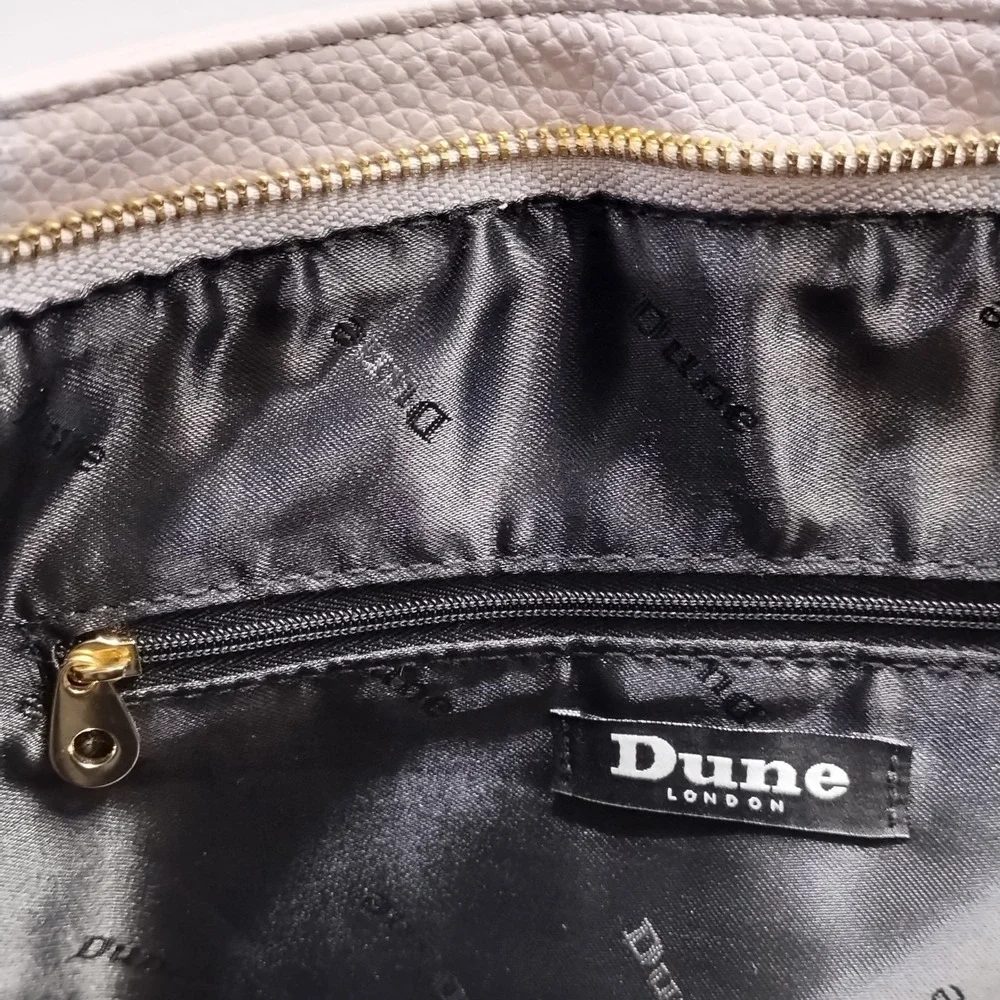Dune London Shoulder Bag Womens Gray Pebbled Leather Tassel Detail Zip Closure